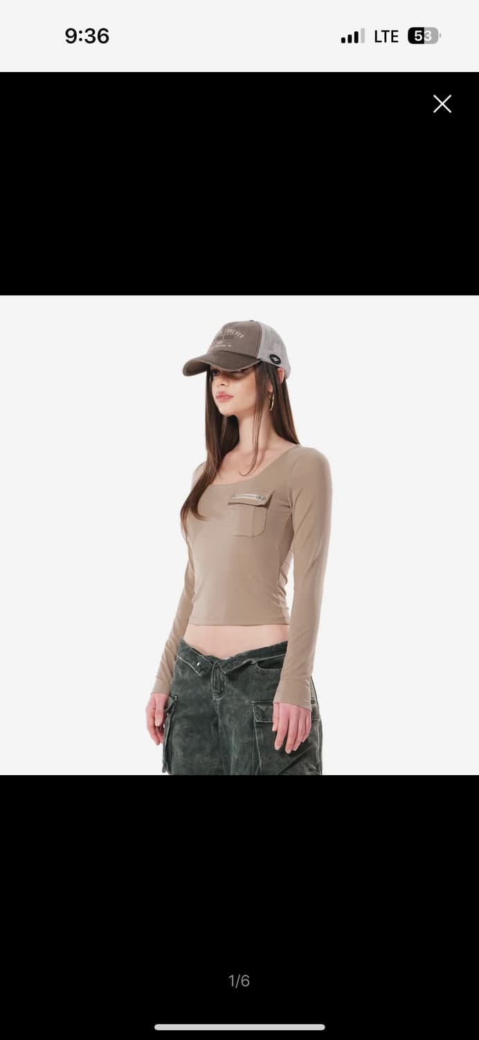 새상품) 로페즈 실키 포켓 탑 (카키브라운) *윤비누 착용 상품이미지2