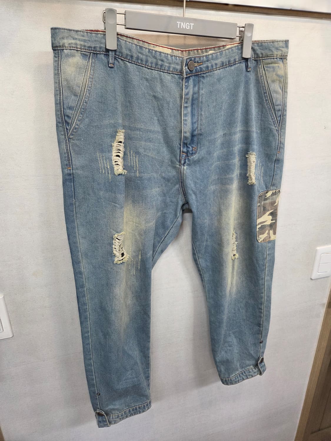 빈티지 카모패치 데미지 데님팬츠 39 40  상품이미지5