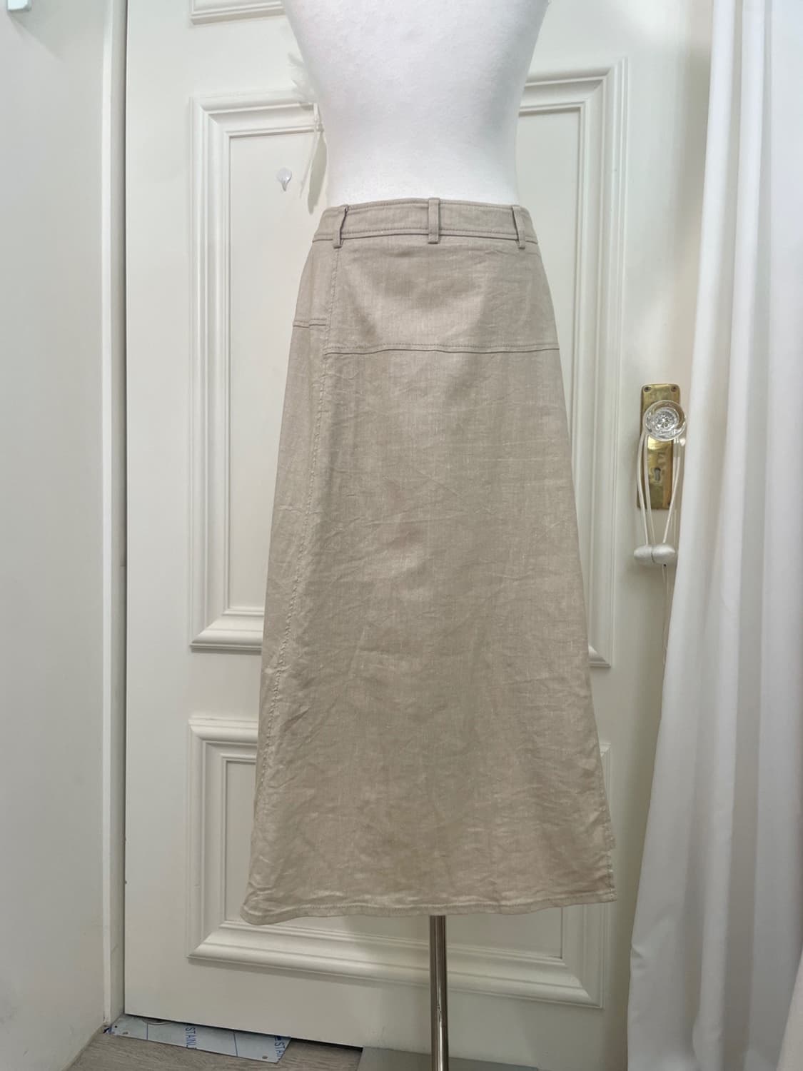 beige denim unbalance button point long 상품이미지4