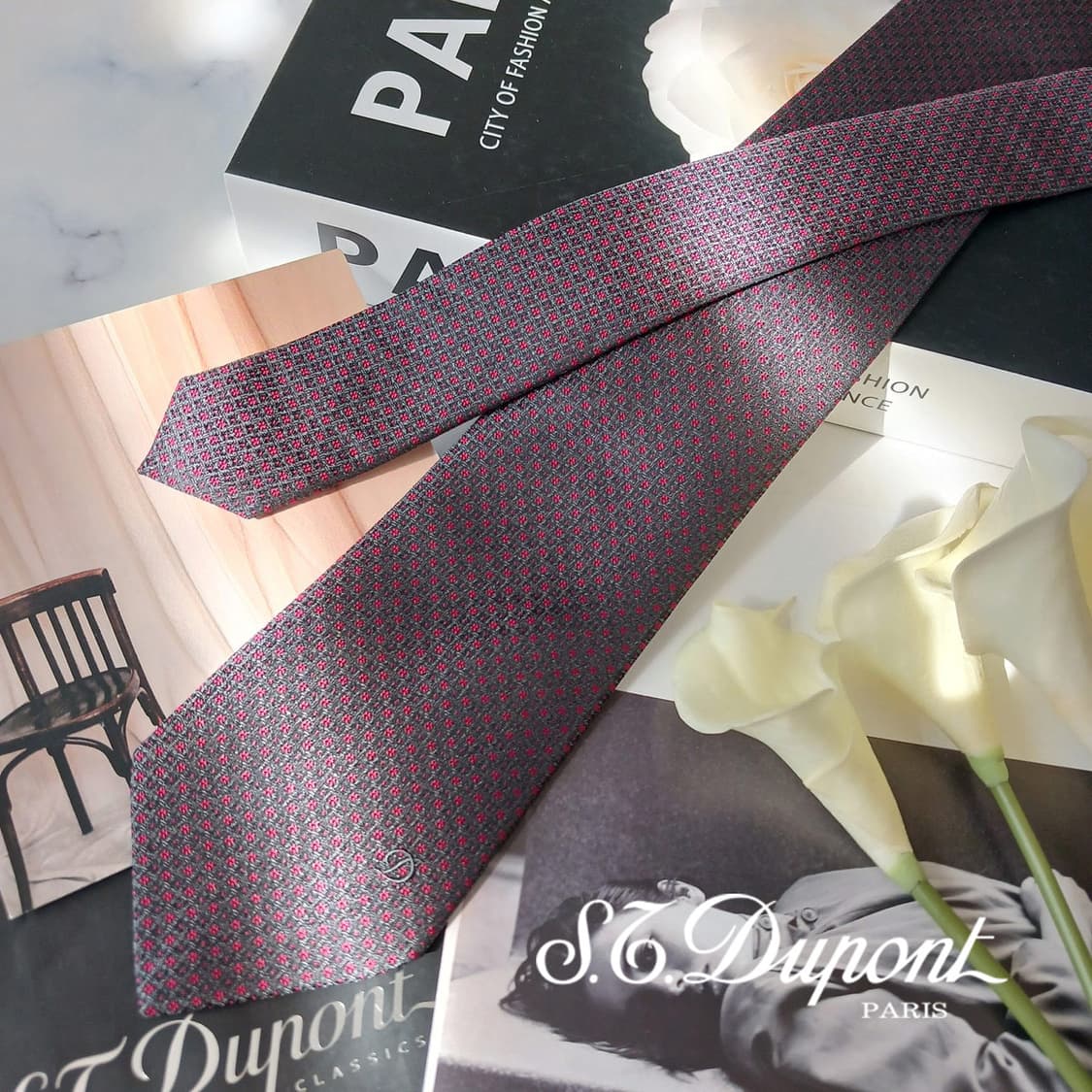 에스.티. 듀퐁 실크 진그레이 패턴 넥타이 8cm A+등급 E715 상품이미지1