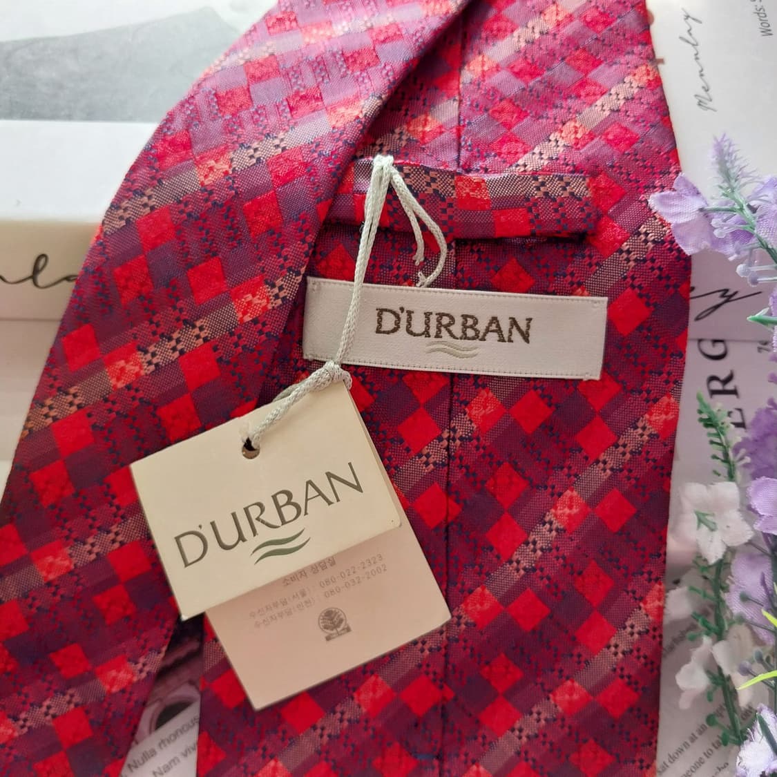 더반(다반) 실크 레드 체크 패턴 넥타이 9.5cm 새상품 K1361
 상품이미지5