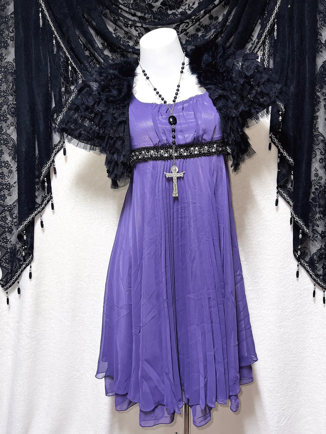 로맨틱고딕 고스로리 엔틱 슈슈룬 바닐라깔 퍼플 큐빅비즈 쉬폰원피스 드레스 상품이미지1