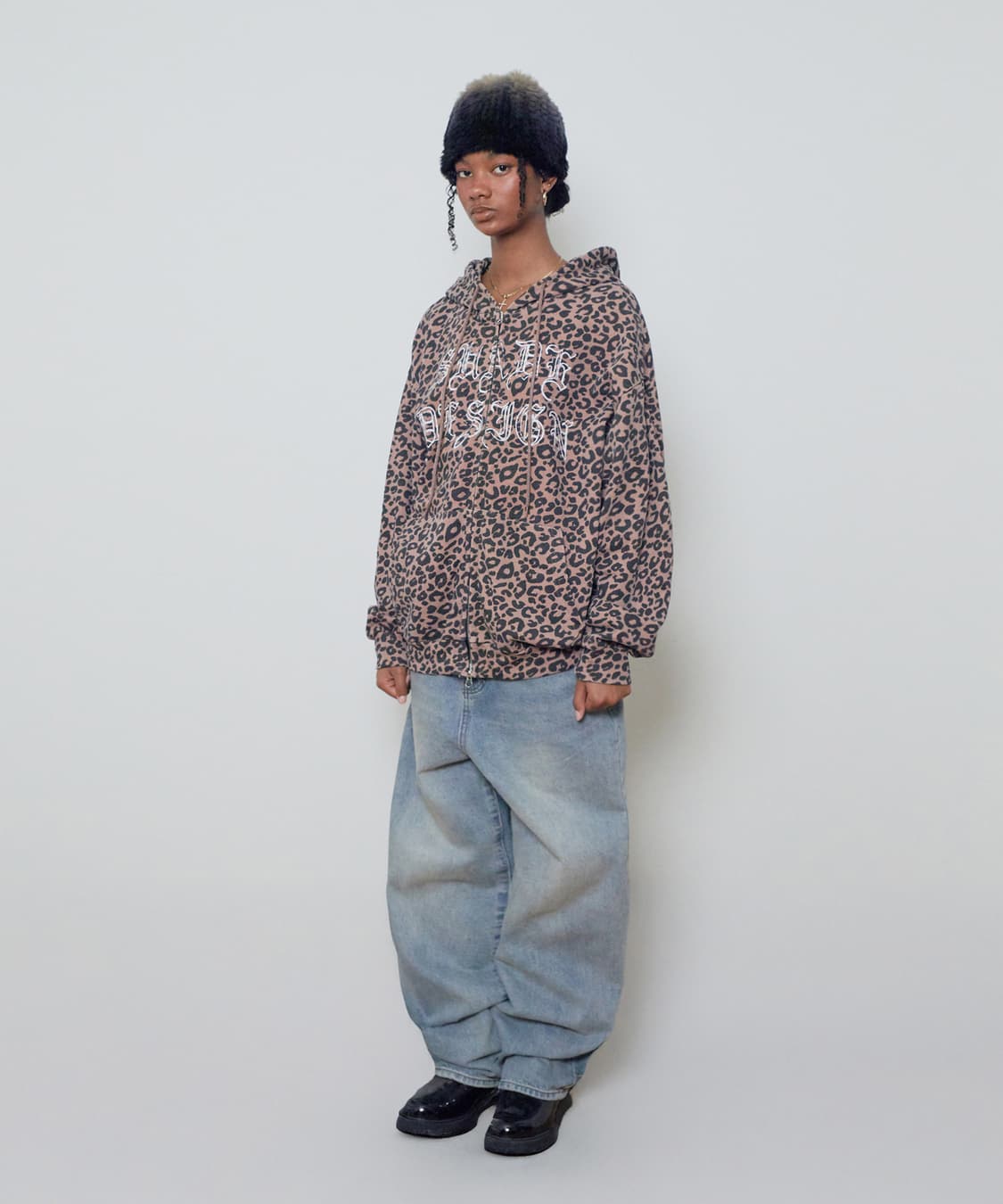 스웨이드 레오파드 후드 집업 상품이미지2