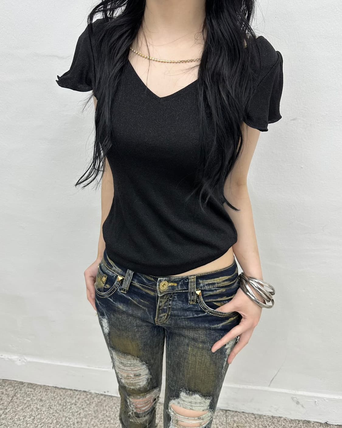 chain drape glitter short sleeve 상품이미지2