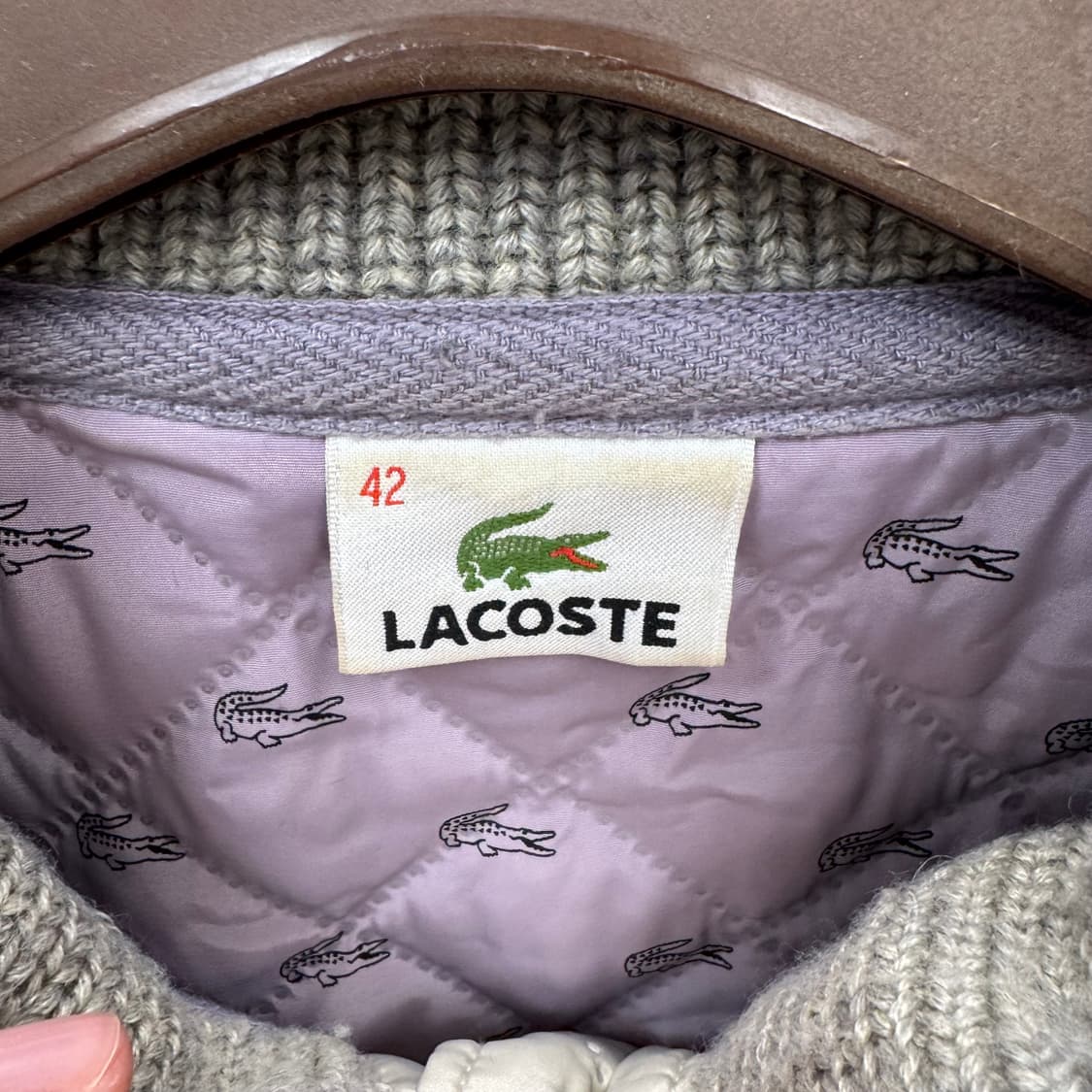 라코스테 퀄팅 패딩 점퍼 니트 카라 하이넥 버튼업 디테일 크림베이지 상품이미지6