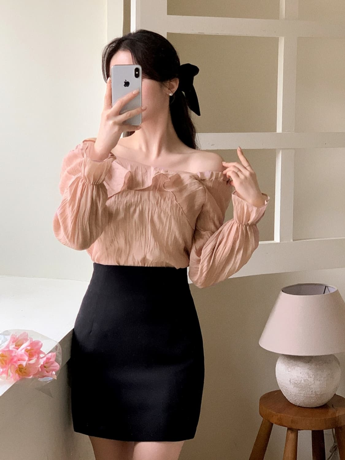 아뜨랑스 블랙 H라인 치마 M 상품이미지1