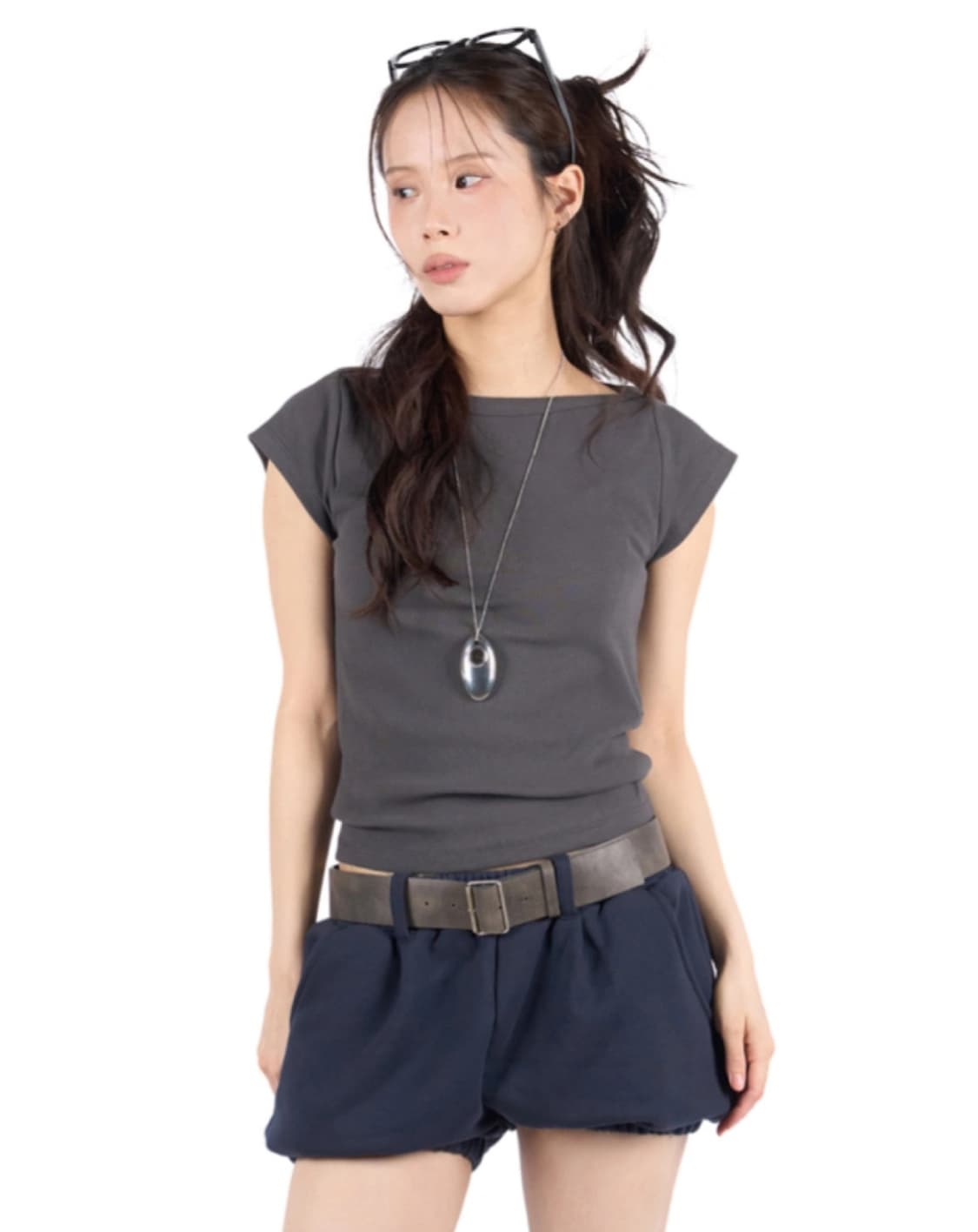 릿킴 보트넥 슬림핏 반팔 티셔츠 네이비 상품이미지1