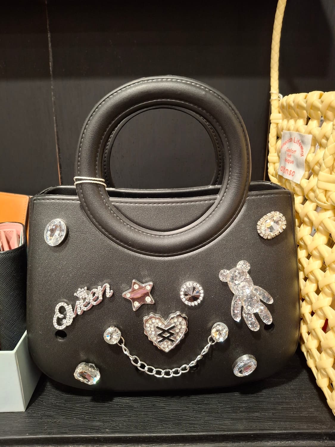 (마지막특가) 블랙 큐빅 지비츠 미니 토트백 새상품 상품이미지1