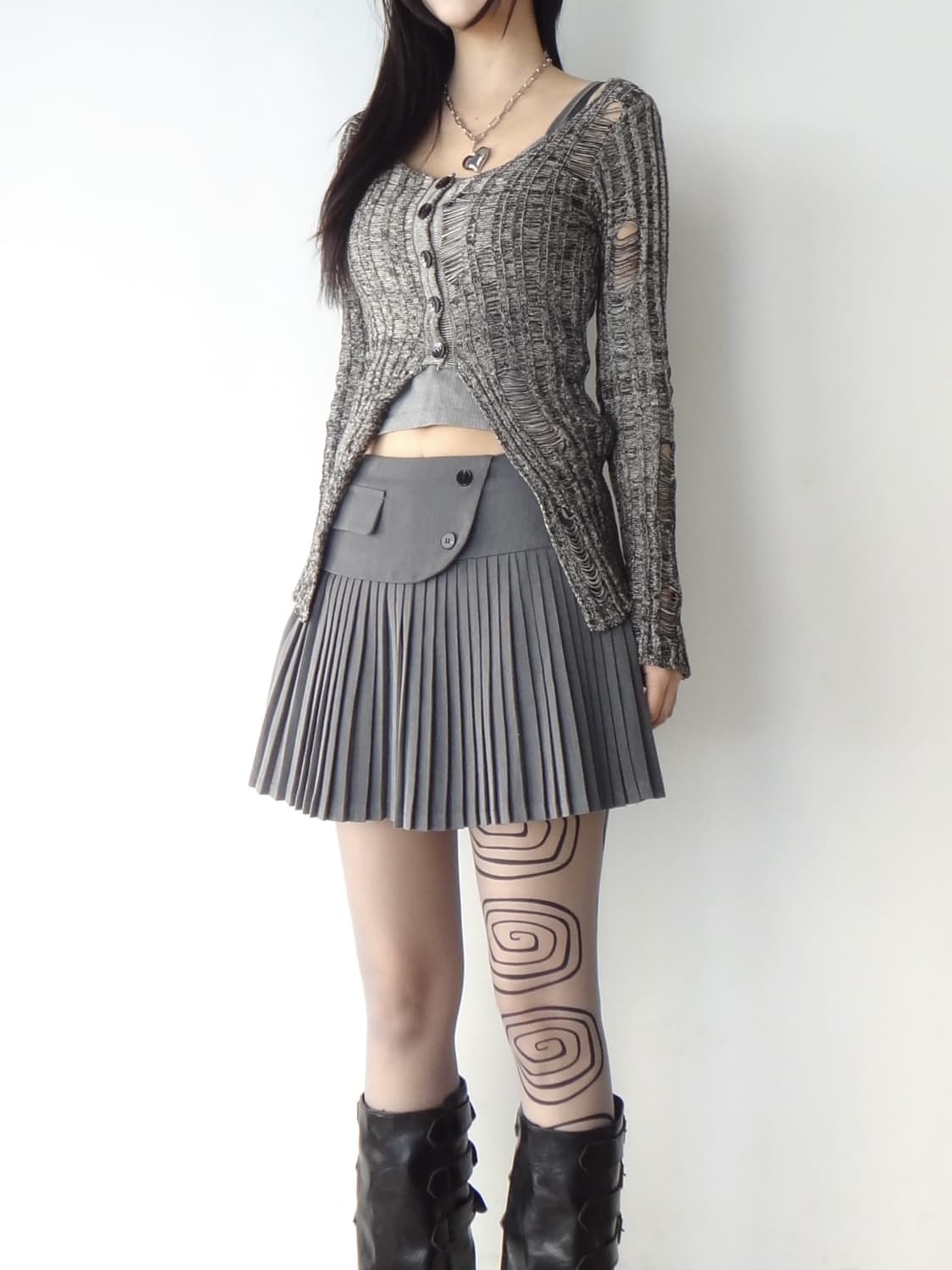 Button pintuck pleats skirt 상품이미지5