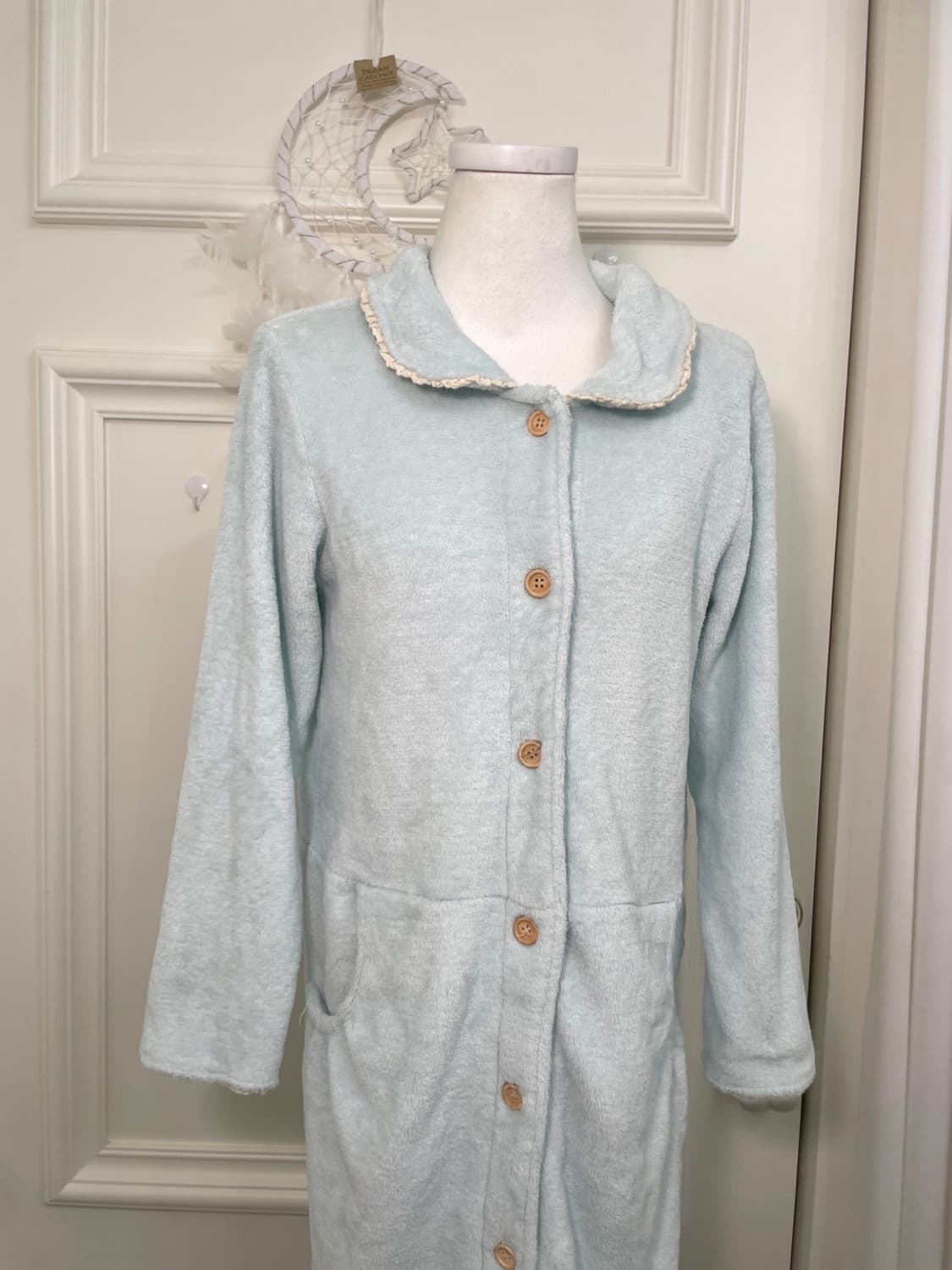 sheer blue lace trim pocket long homewea 상품이미지5