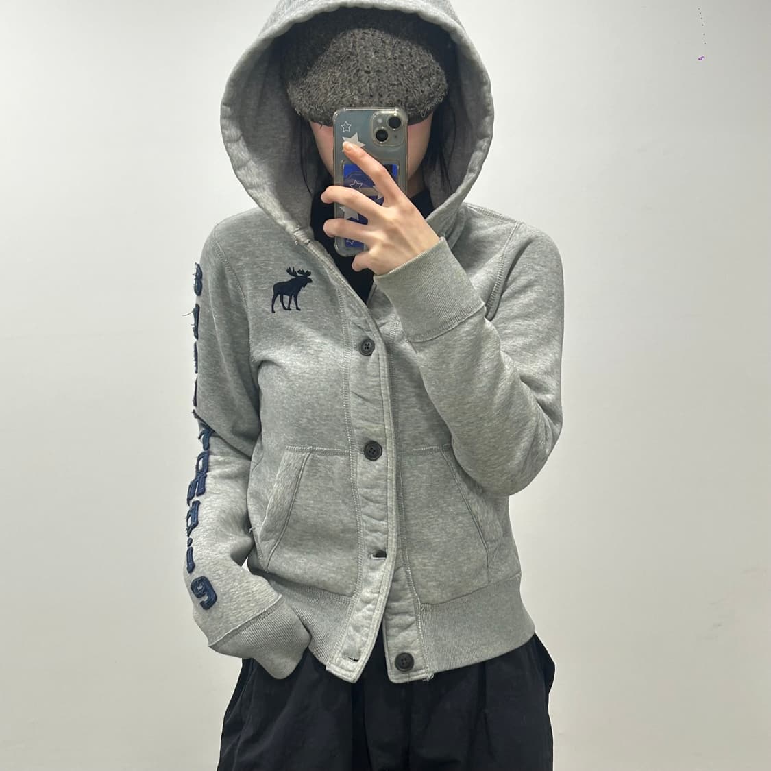 Abercrombie 아베크롬비 사이드로고 그레이 버튼업 후드집업 상품이미지1