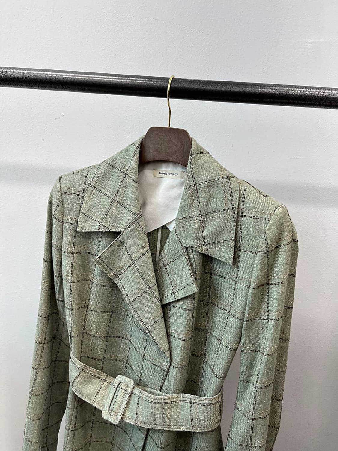 여) 분더샵 체크 린넨 트렌치코트 상품이미지4