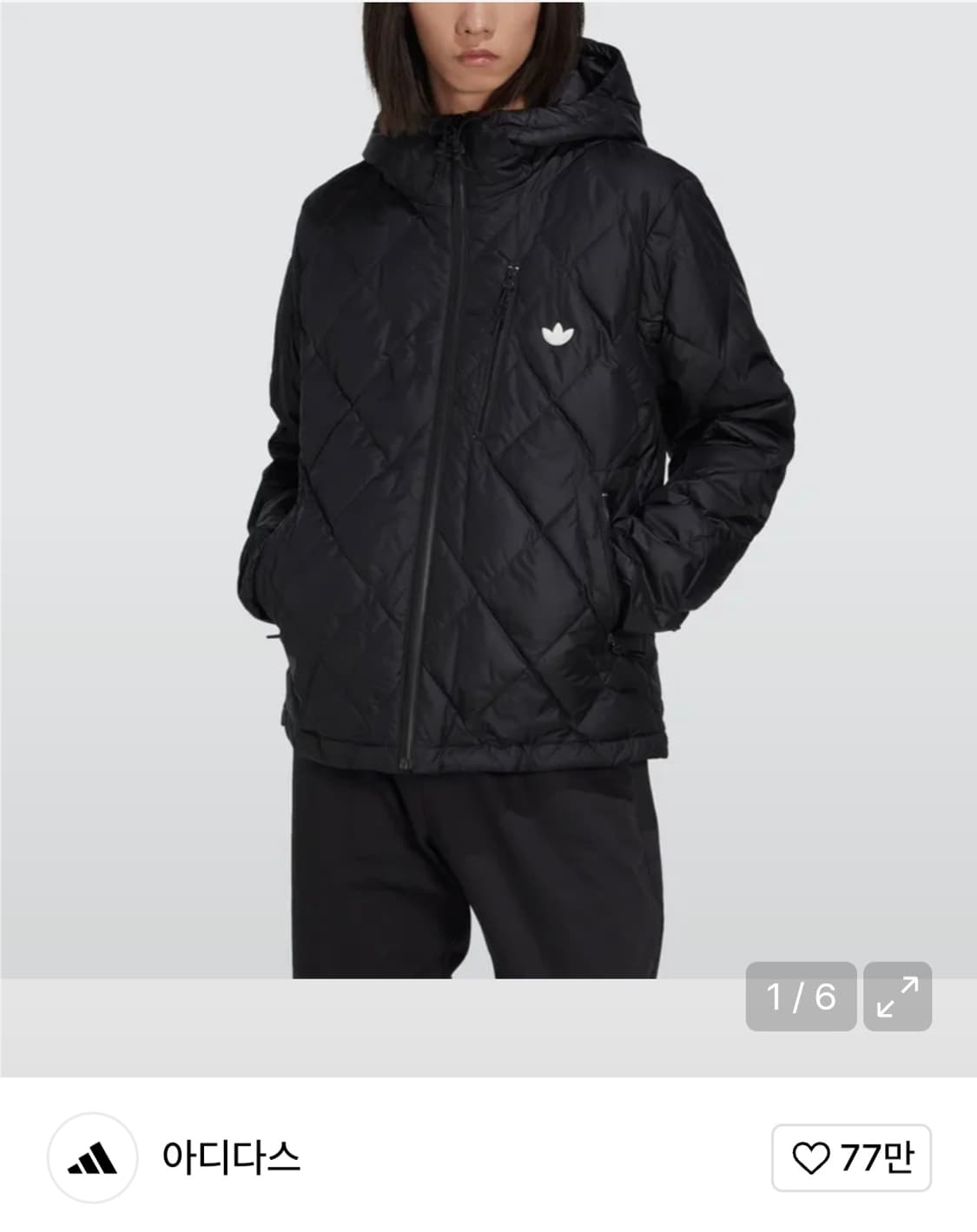 아디다스 퀼팅 후드 패딩 블랙 상품이미지1