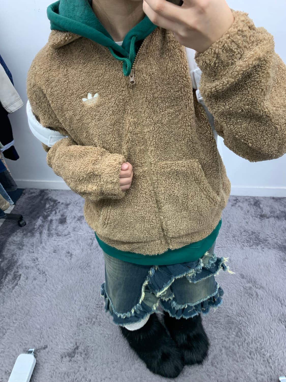 아디다스 파이어버드 브라운 뽀글이 후리스 자켓 상품이미지1