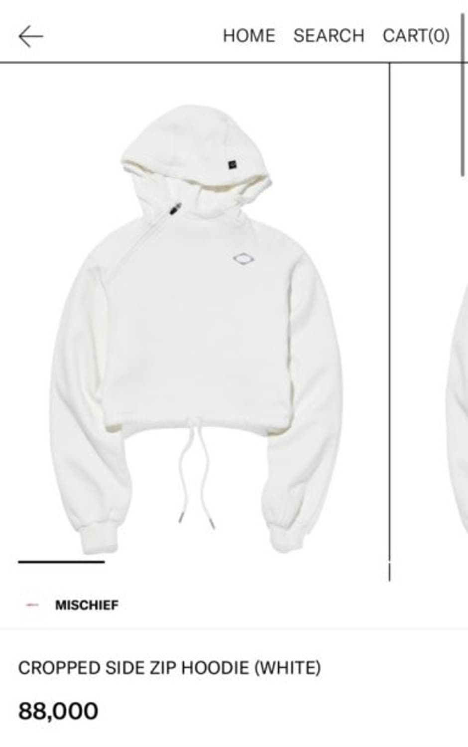 미스치프 cropped side zip hoodie (white) M 상품이미지1