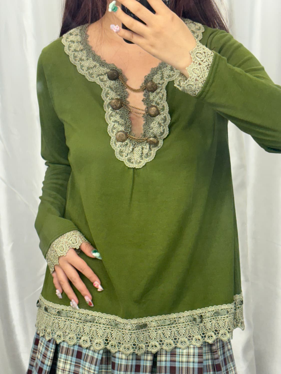 axes femme lace button long-sleeve 상품이미지1
