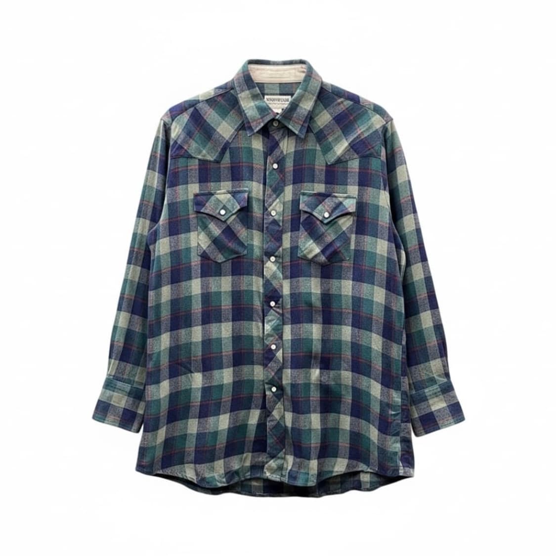 KR VINTAGE 울 체크 셔츠 웨스턴 스냅버튼 디테일 그린 상품이미지1