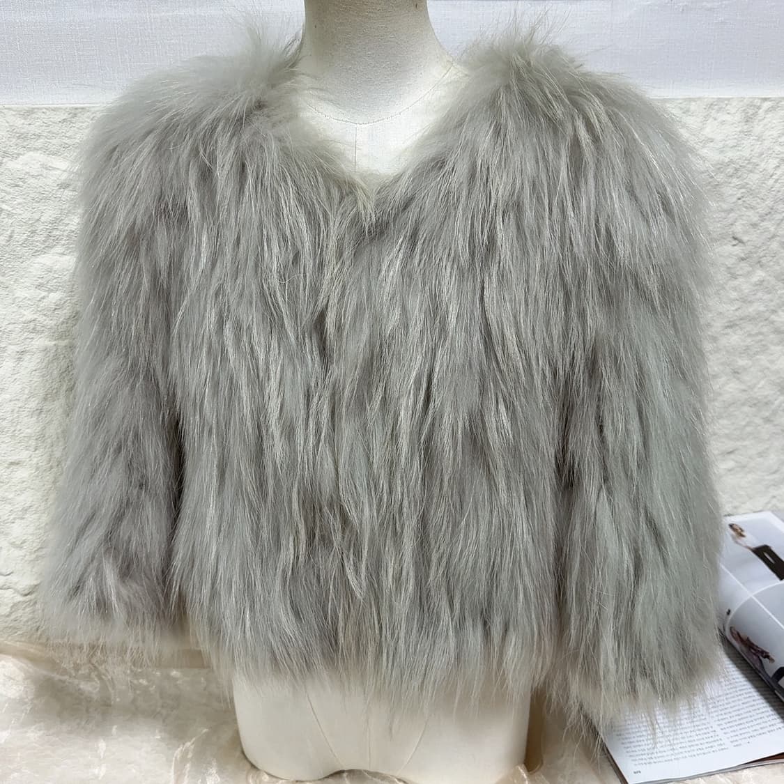 빈티지 그레이 라쿤퍼 8부소매 자켓 상품이미지2