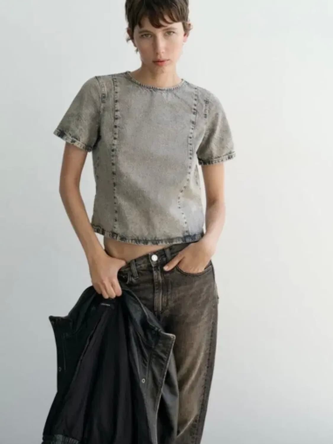 zara 자라 그레이 워싱 데님탑 상품이미지4