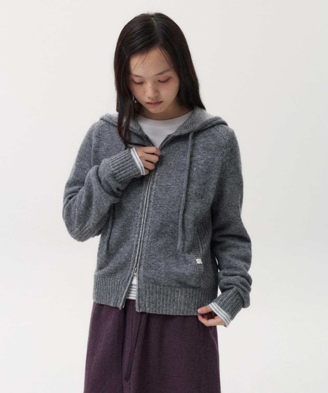 오헤시오 립드 니트 후드집업 그레이 상품이미지1