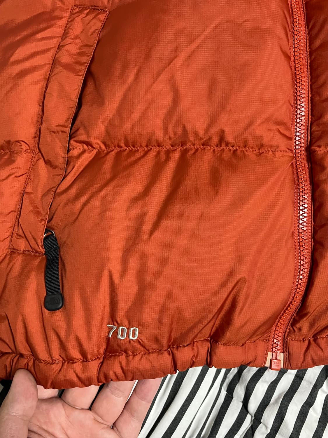 노스페이스 700 중앙로고 패딩 조끼 오렌지 L 상품이미지5
