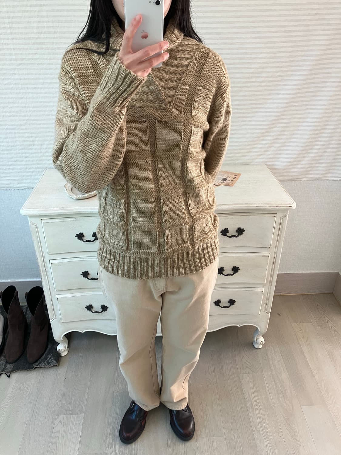 jpn vintage 베이지 카이넥 와플 니트 y2k 스트릿 갸루 펑키 상품이미지3