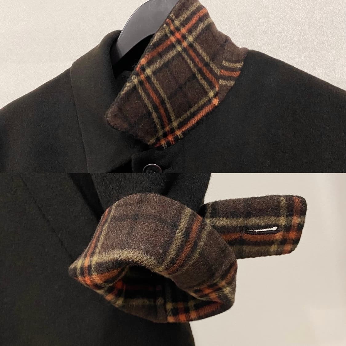 입생로랑 체크 디테일 울 코트 탈부착내피 상품이미지3