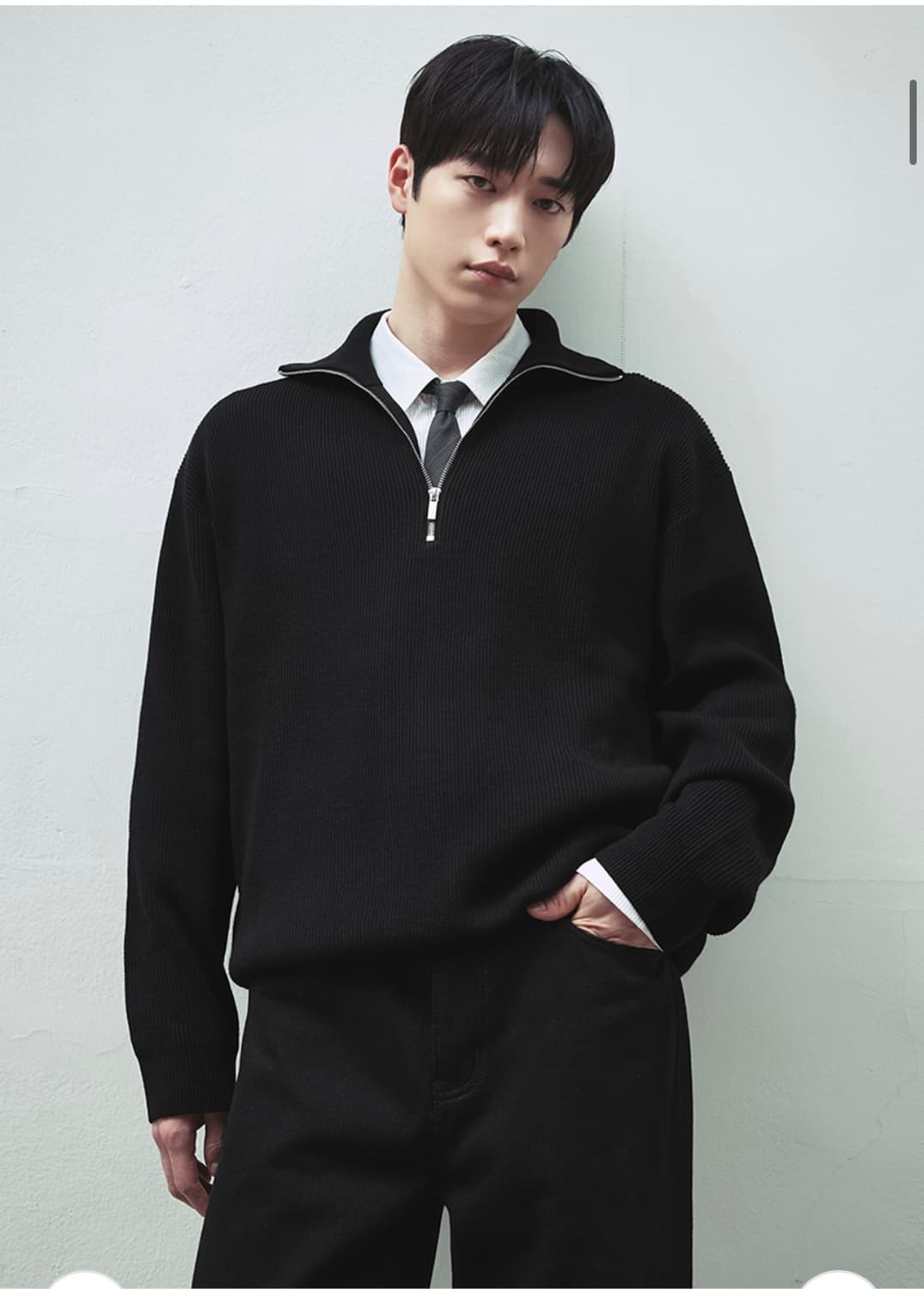 (XL) 드로우핏 오버사이즈 하프 집업 카라 울 니트 M.GREY 판매 상품이미지2