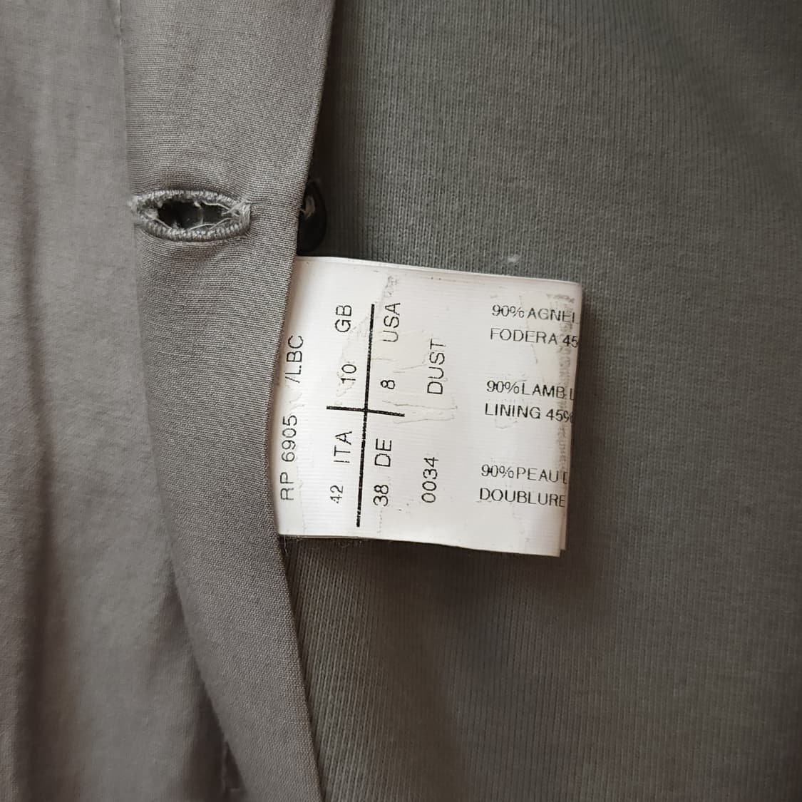 릭오웬스 10FW 아카이브 램스킨 하이넥 레더코트 그레이 42 상품이미지7