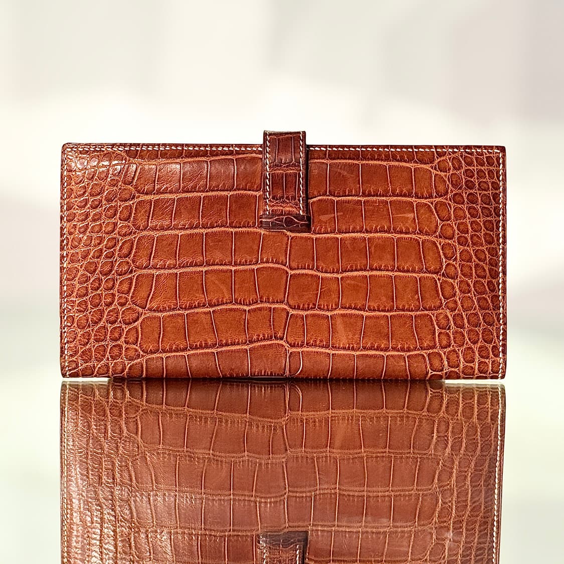 에르메스 와니 베안 장지갑 엘리게이터 브라운 골드  엘리게이터 상품이미지5