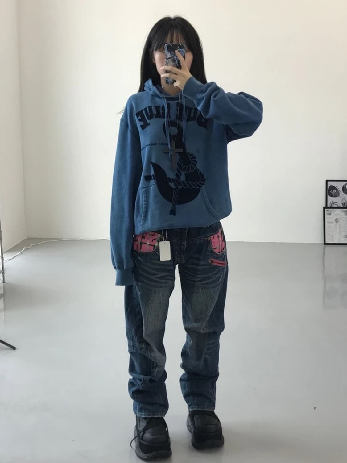 블루블루 프린팅 블루 후드티  상품이미지2