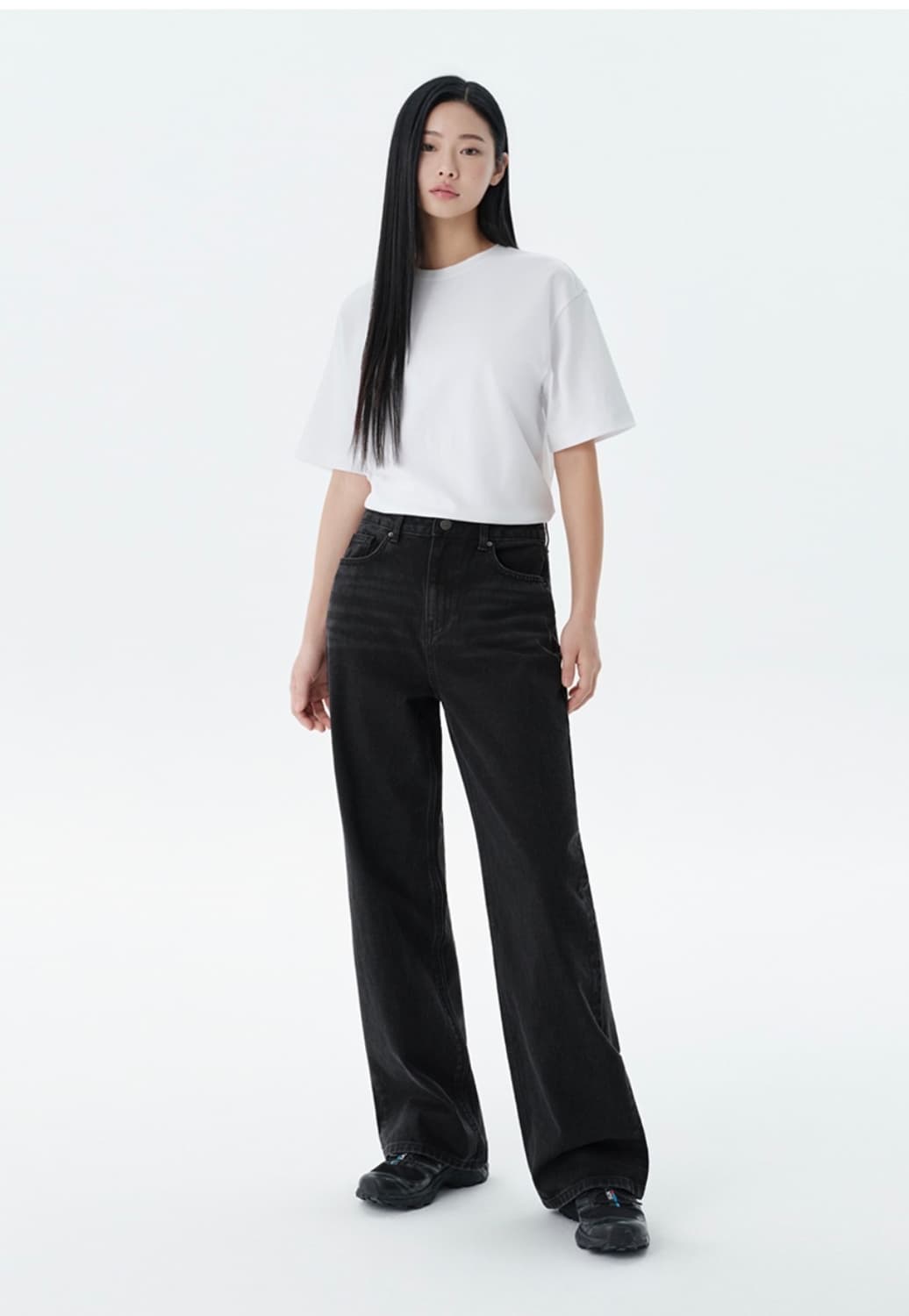 무신사스탠다드 우먼즈 와이드 데님 팬츠 워시드 블랙 30 상품이미지2