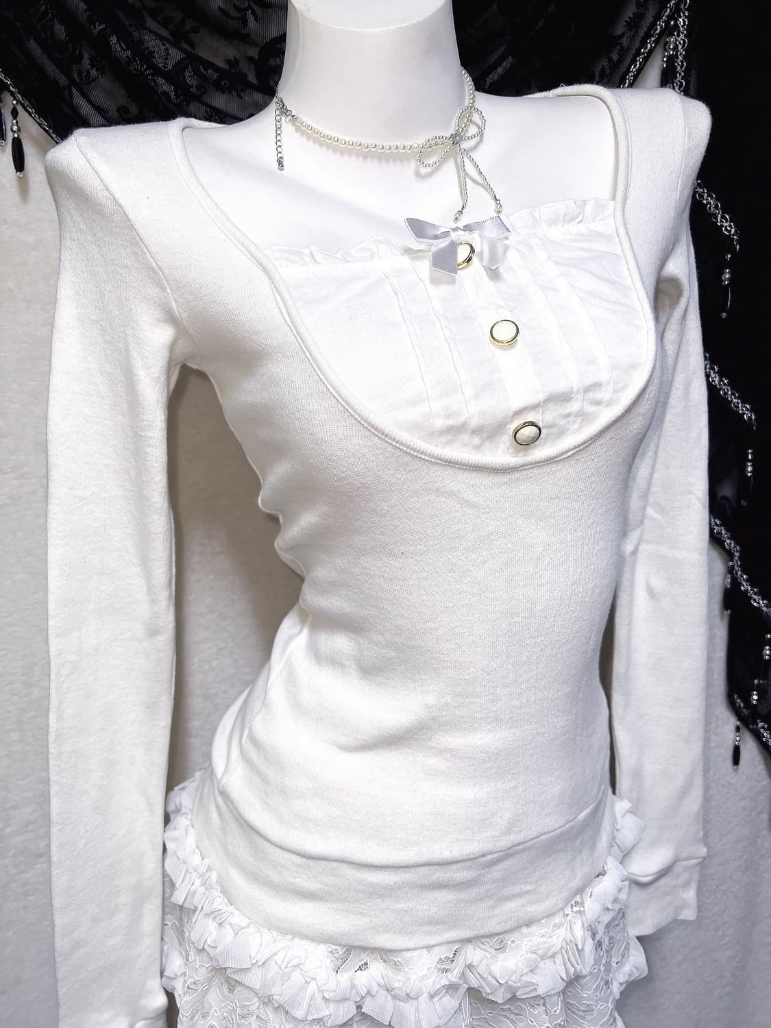 리즈리사 화이트 리본 로걀탑 로맨틱갸루 달천 라떼 핀터 공겜여주 러블리 상품이미지4