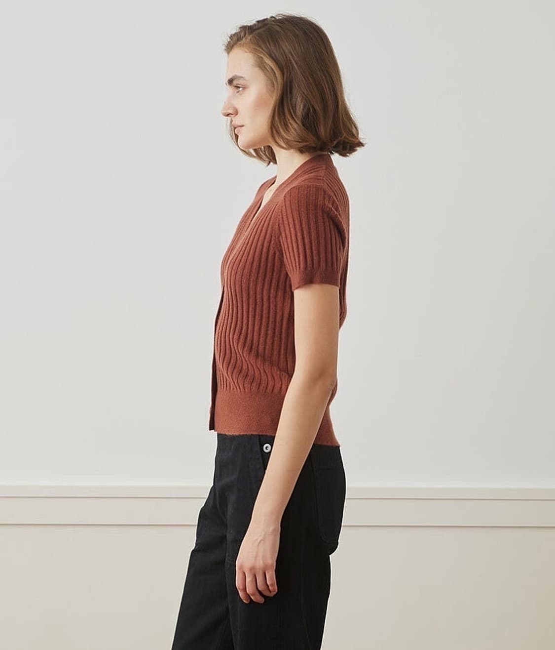 (정품/새상품) 제임스펄스 여성 브라운 캐시미어 립 숏슬리브 가디건 상품이미지7