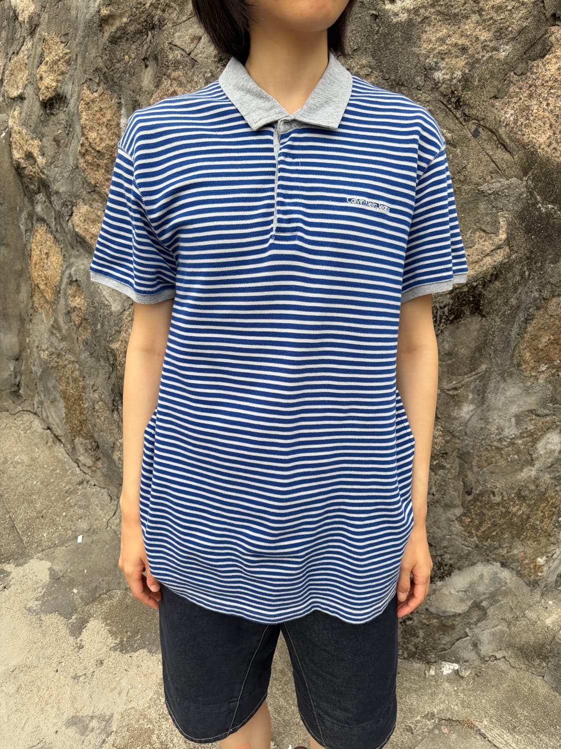 Calvin Klein Jeans 스트라이프 반팔 카라 티셔츠 L 상품이미지2