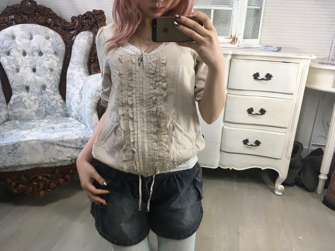 일본빈티지 c.d.s 아이보리 프릴 롤업자켓 상품이미지1