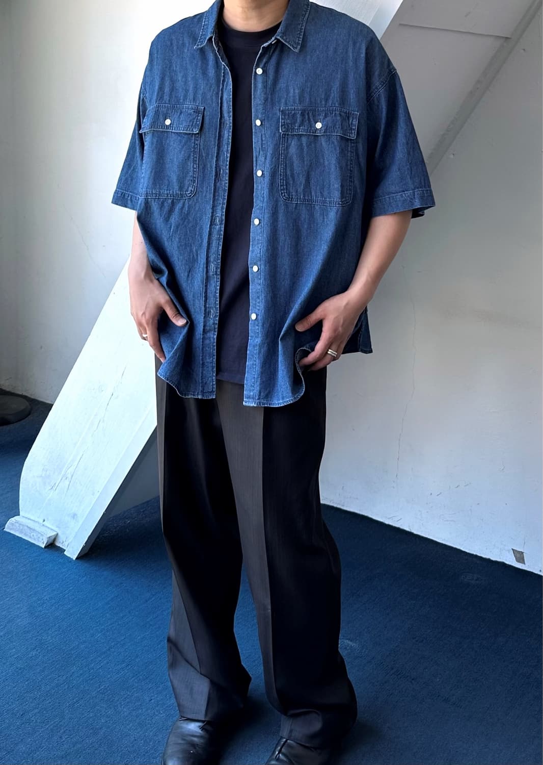 Cotton denim H/S big work shirt 상품이미지8