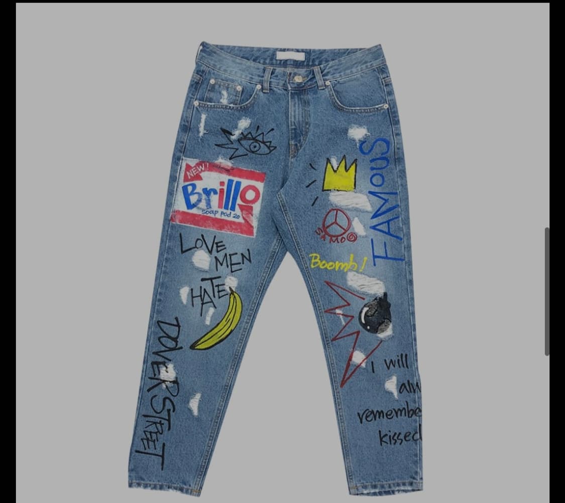 유니크한 그래피티 데님 팬츠 (바스키아 느낌!) 상품이미지1