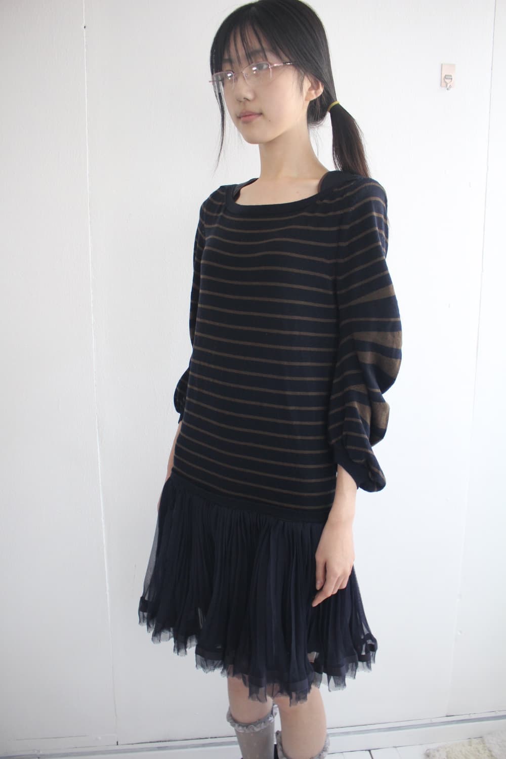 Sacai stripe knit prill layered onepiece 상품이미지6