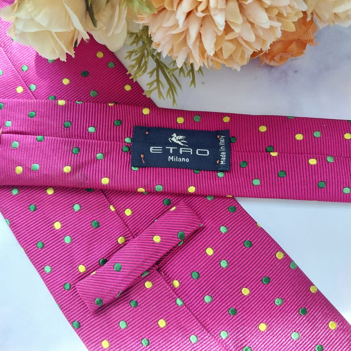 에트로 실크 핫핑크 도트 패턴 넥타이 9.9cm A+~A등급 K2300 상품이미지9