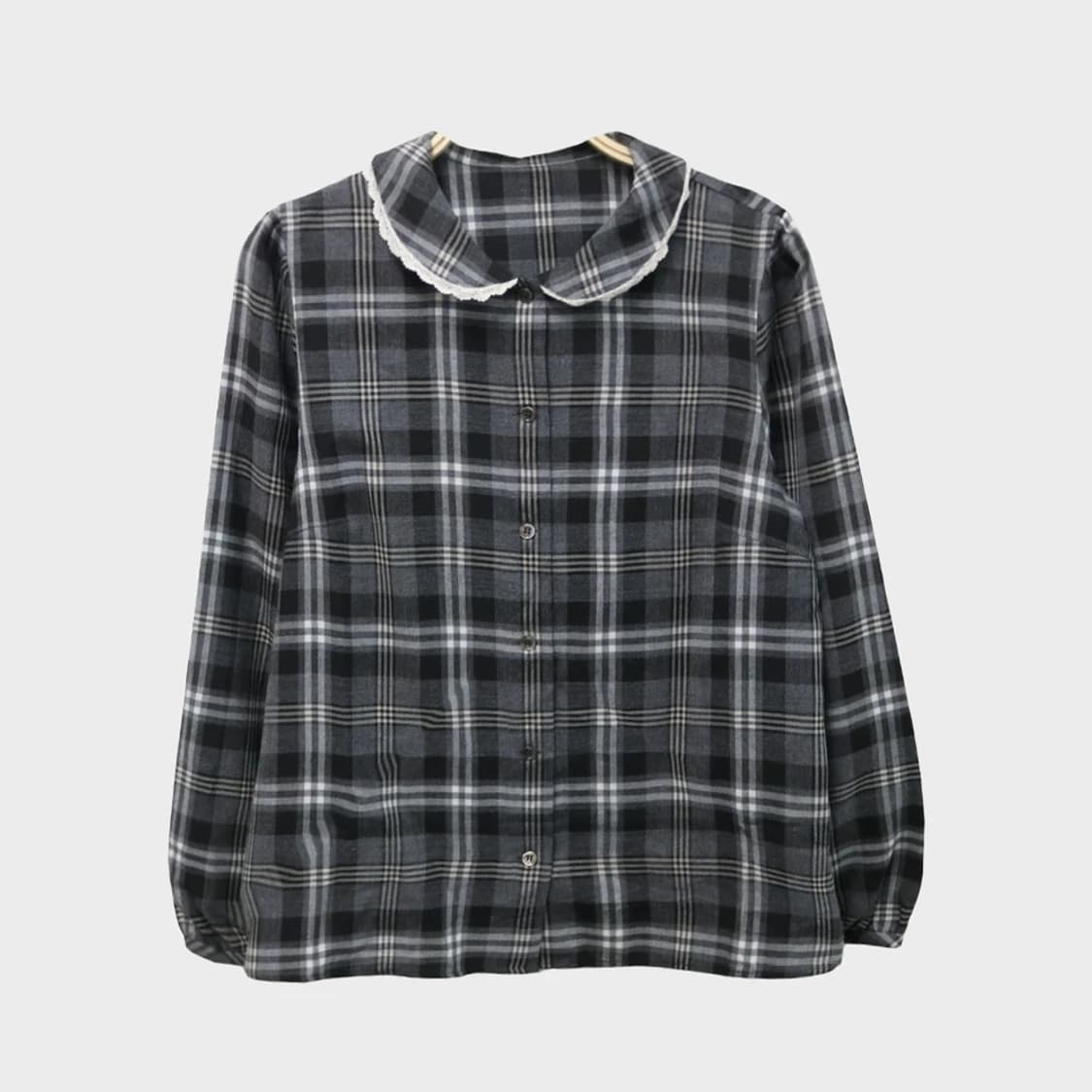 BON MERCERIE 레이스 넥 체크 블라우스 61641 상품이미지1