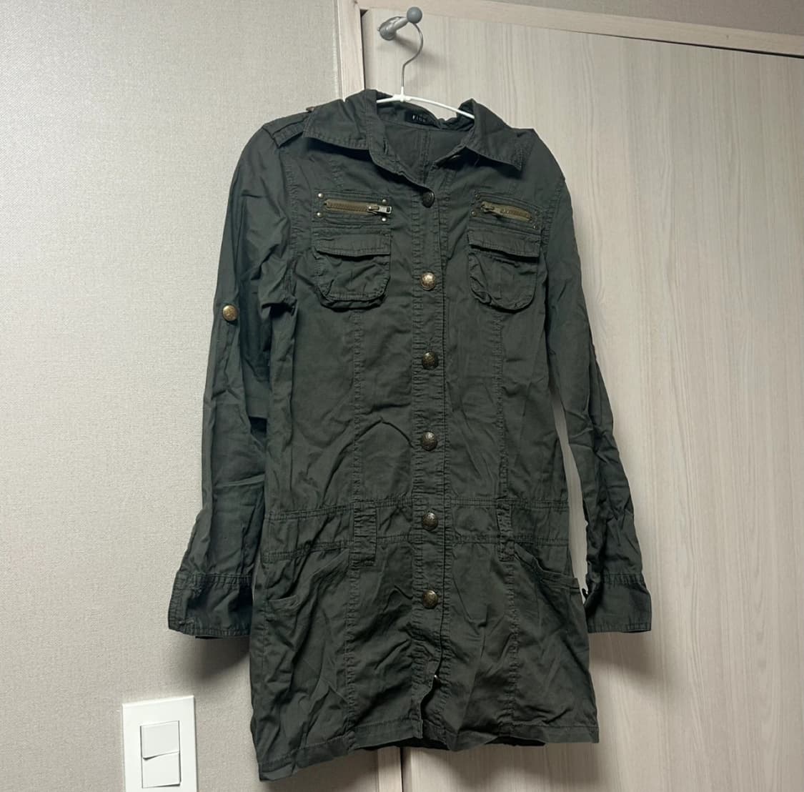 와이즈걸 빈티지 갸루 카고 포켓 원피스 셔츠 야상 밀리터리 상품이미지1