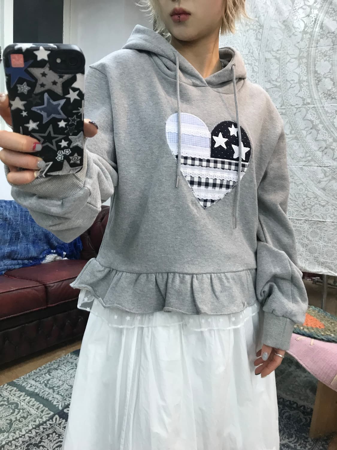 일리고 여성 하트패치 레이스 후드티  상품이미지2