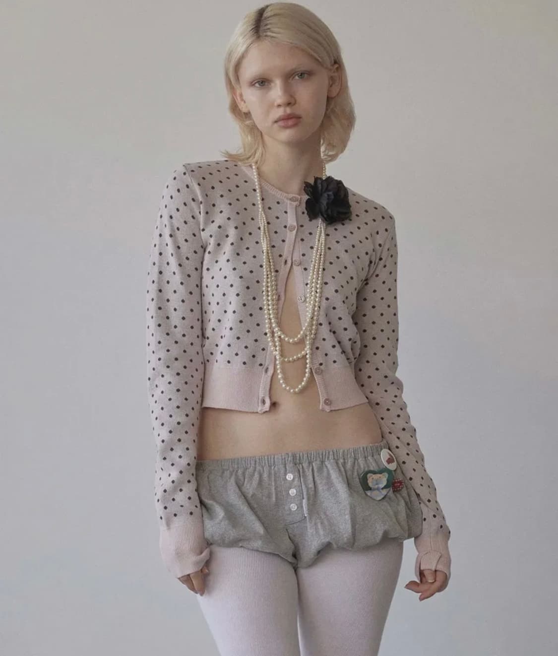 스컬프터 Polka Dot Cardigan Baby Pink/Brown 상품이미지1