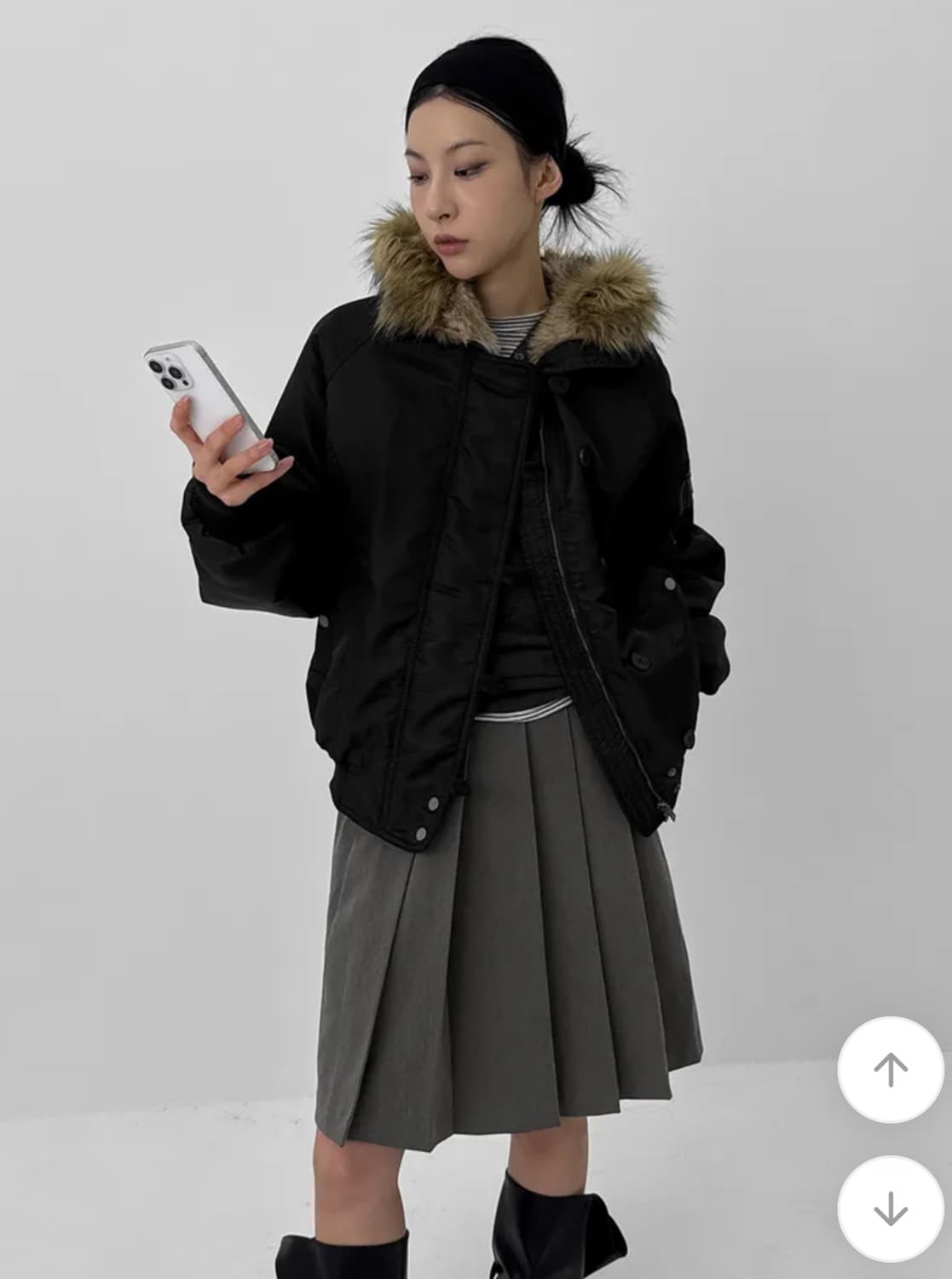 블랙업 누닐 퍼트리밍 후드 점퍼 블랙 팔아요 상품이미지1