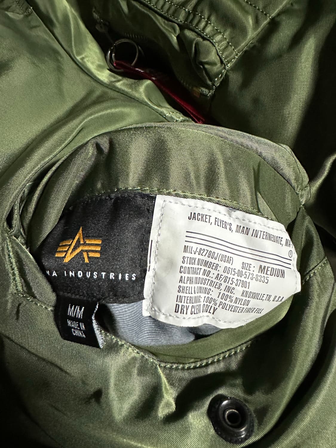 알파인더스트리 MA-1 플라이트 자켓 세이지 m 포 상품이미지3