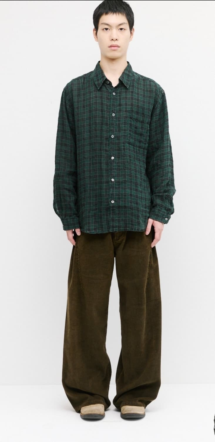 해칭룸 뮤지엄 셔츠 체크 린넨 다이드 다크 그린 3(M) 상품이미지3