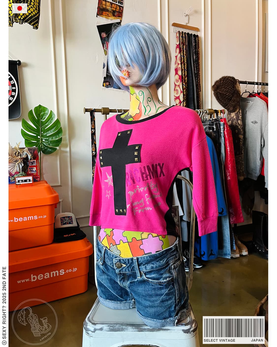 Japanese Vintage Rock Studs Cross Top 상품이미지1