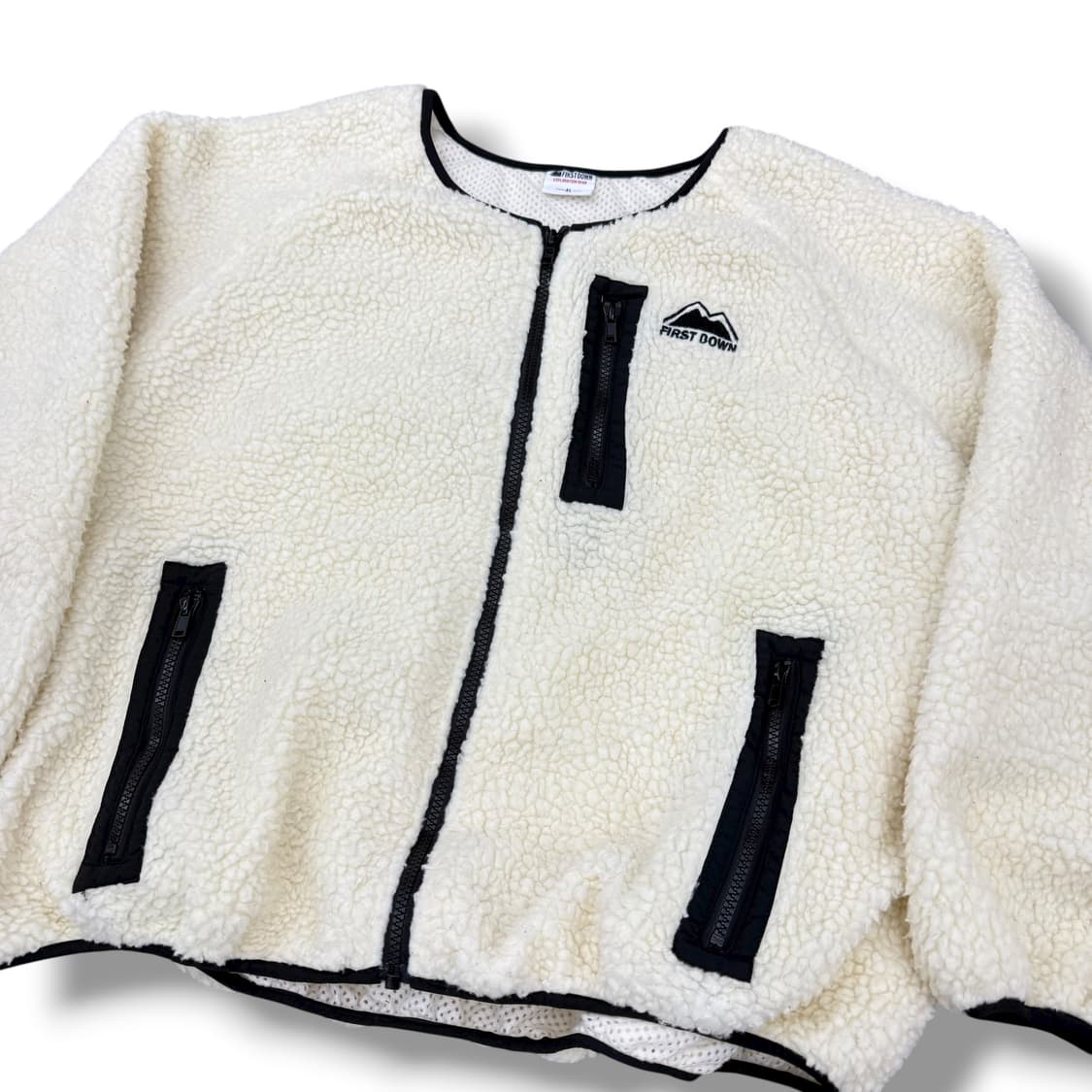 퍼스트다운 크림화이트 논카라 뽀글이 플리스 집업 상품이미지3