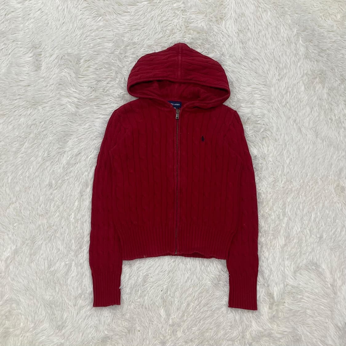 폴로 랄프로렌 포니 로고 케이블 니트 후드집업 레드 상품이미지2